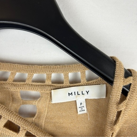 Milly 100% merino wool beige tan cutout detail sweater P - Picture 5 of 7